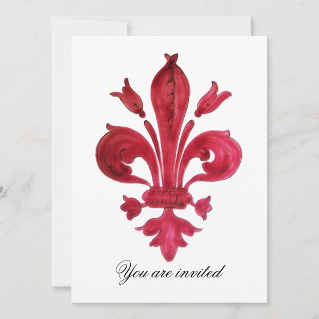 Invitation ANTIQUE FLEUR ROUGE DE LIS Damask Gem Monogramme (Devant)