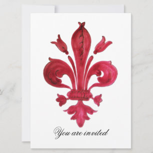 Invitation ANTIQUE FLEUR ROUGE DE LIS Damask Gem Monogramme