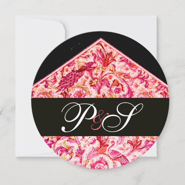 INVITATION ANTIQUE FLORENTIN ROSE NOIR MONOGRAMME FLORAL (Devant)