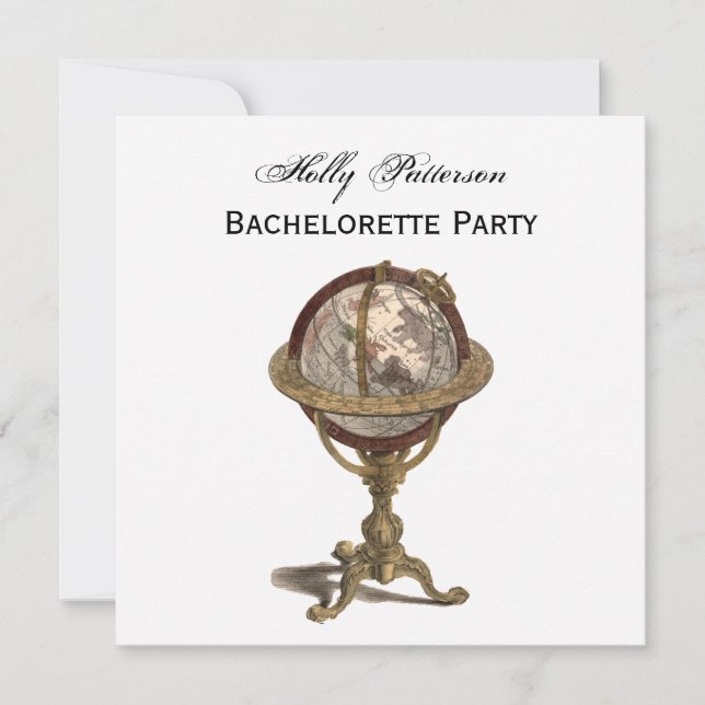 Invitation Antique Globe, Blanc BG SQ Bachelorette (Devant)