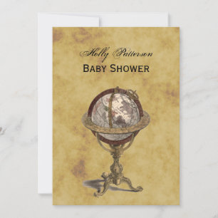 Invitation Antique Globe, Distressed BG V Baby shower