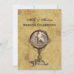 Invitation Antique Globe, Distressed BG V Mariage