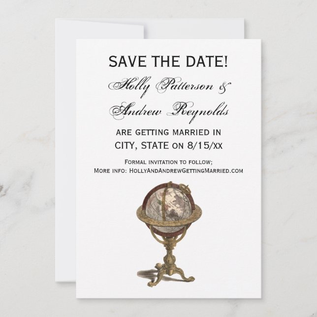 Invitation Antique Globe, White BG V Enregistrer la date (Devant)