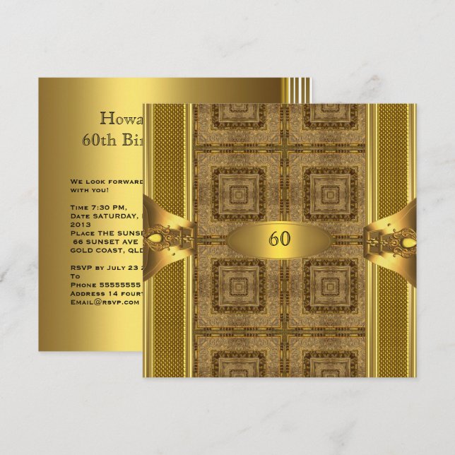 Invitation Antique Gold Book 3 Mens 60th Birthday Party Man (Devant / Derrière)