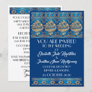 Invitation Antique Gold Lovely Blue Mariage - Événement offic