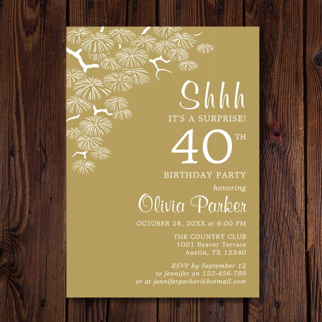 Invitation Antique Gold Pine Branch Surprise 40e anniversaire (Créateur téléchargé)