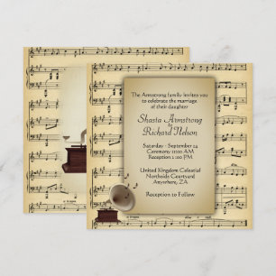 Invitation Antique Gramophone Musique Mariage Thème Invitatio