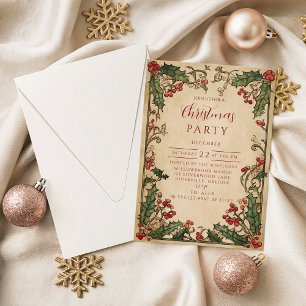 Invitation Antique Holly Berry Noël