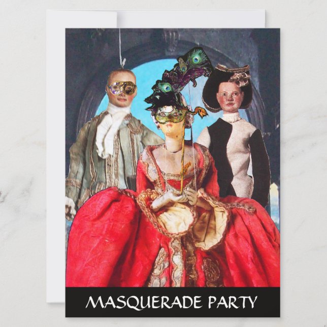 INVITATION ANTIQUE ITALIENNE PUPPETS MASQUERADE COSTUME PARTI (Devant)