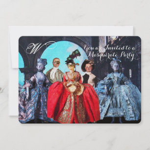 INVITATION ANTIQUE ITALIENNE PUPPETS MASQUERADE COSTUME PARTI