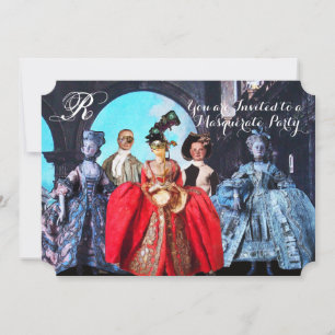 INVITATION ANTIQUE ITALIENNE PUPPETS MASQUERADE COSTUME PARTI