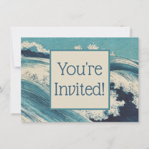 Invitation Antique Japonais Bleu Vagues Océan Imprimer