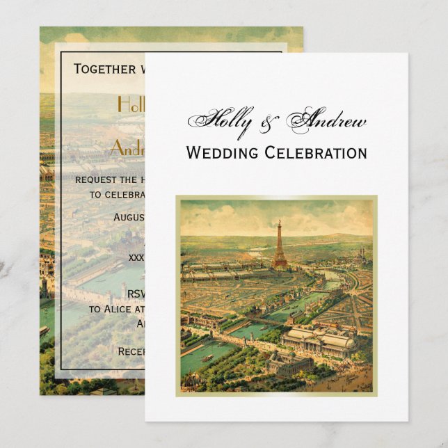 Invitation Antique Paris do-it-yourself Arrière - plan Couleu (Devant / Derrière)