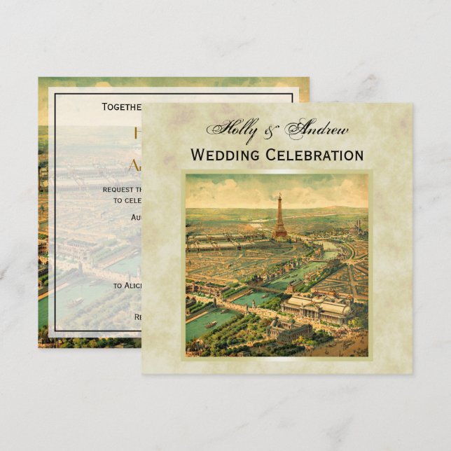 Invitation Antique Paris en détresse BG #3 SQ Mariage (Devant / Derrière)