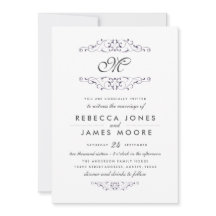 Antique Purple Flourish Monogramme Mariage Invitat