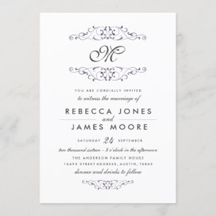 Invitation Antique Purple Flourish Monogramme Mariage Invitat