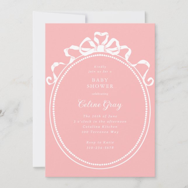 Invitation Antique Ribbon Bow Victorian Pink Baby shower (Devant)