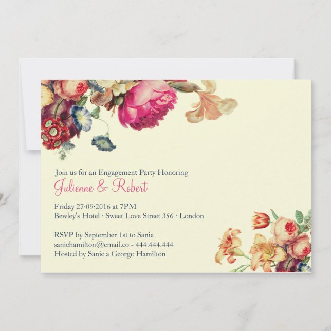 Invitation Antique Vintage Floral Engagement (Devant)