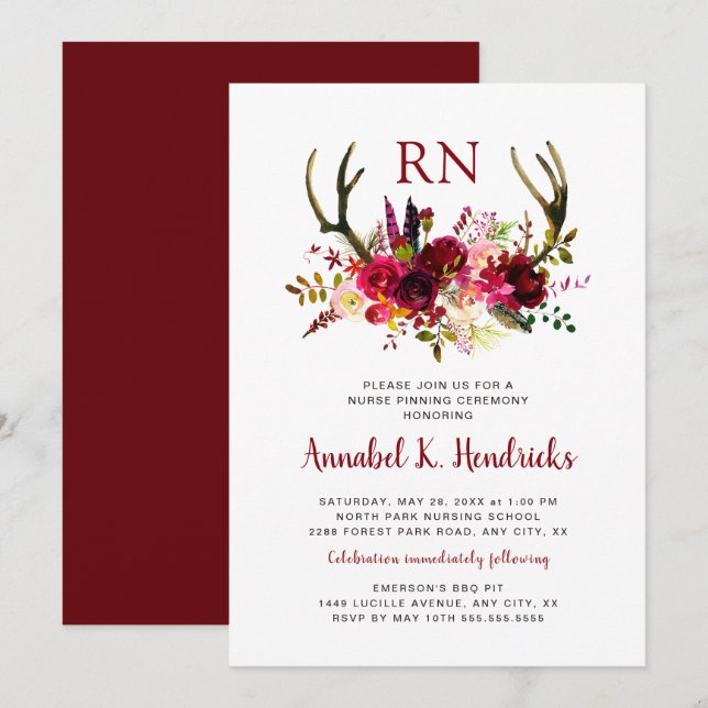 Invitation Antlers RN cérémonie d'épinglage / fête de célébra (Devant / Derrière)