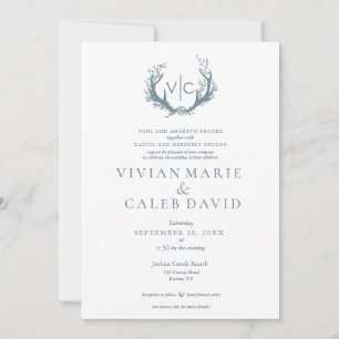 Invitation Antlers rustiques avec couronne fleurie   MARIAGE