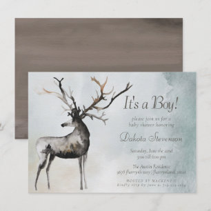 Invitation Antlers rustiques   Ethereal Woodland Baby Boy Dou
