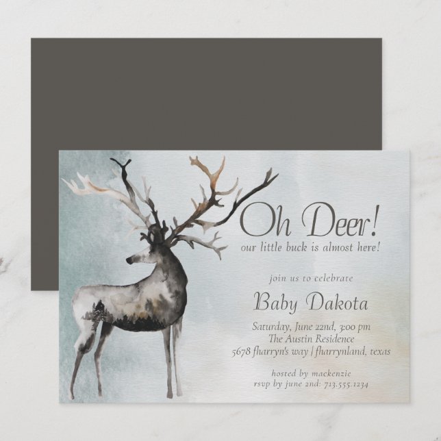 Invitation Antlers rustiques | Oh Deer Little Buck Baby showe (Devant / Derrière)