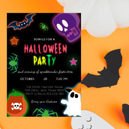 Invitation Anual Halloween Custom Party Neon Cute Ghost