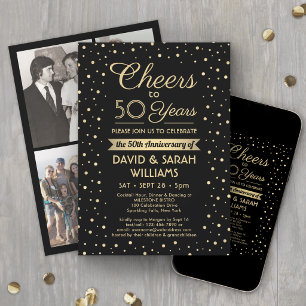 Invitation ANY Anniversaire Félicitations Confettis Or Noir 4
