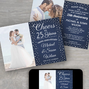 Invitation ANY Anniversary 2 Photo de Cheers Navy & White Par