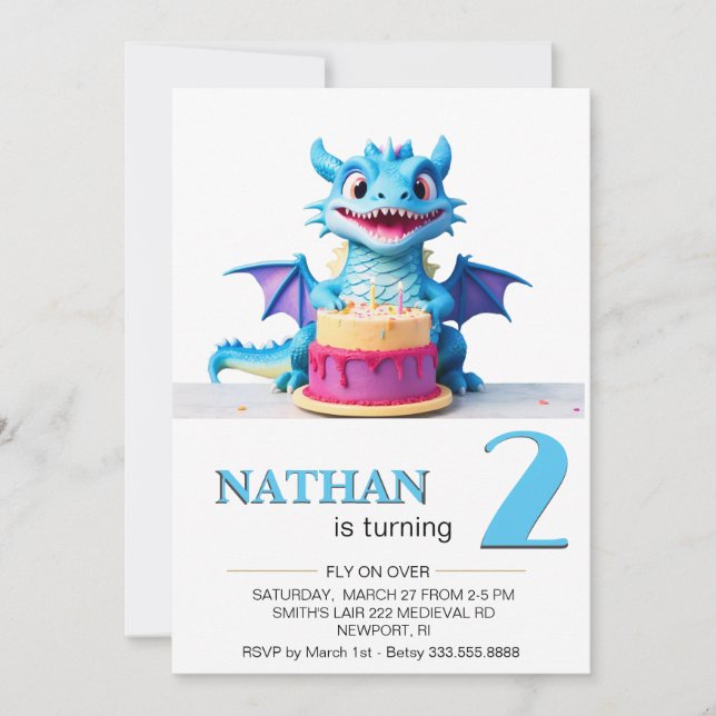 Invitation *~* AP88 Dragon Baby Photo age 2 Anniversaire Fête (Devant)