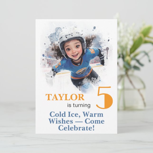 Invitation *~* AP94 DIY Cute Hockey Girl Birthday (Debout devant)