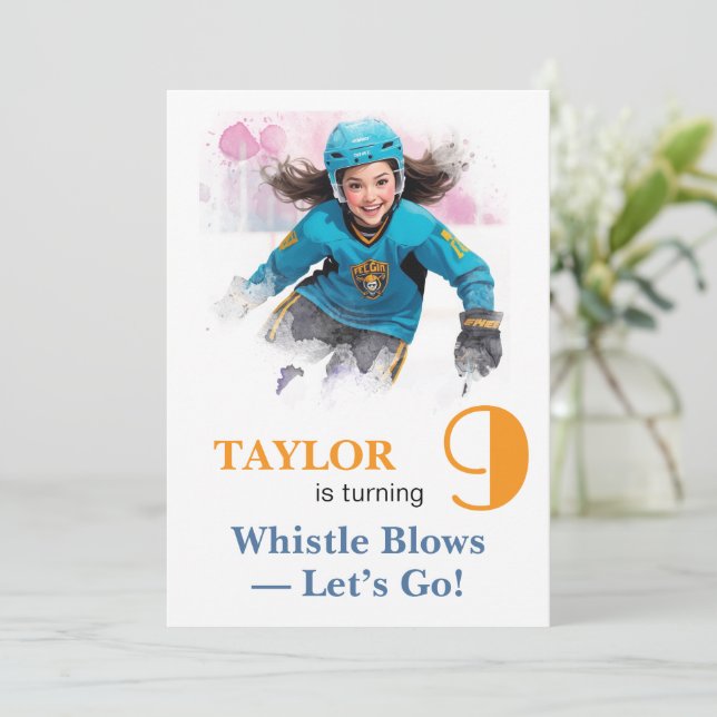 Invitation *~* AP94 DIY kw-2 Cute Hockey Girl Birthday (Debout devant)