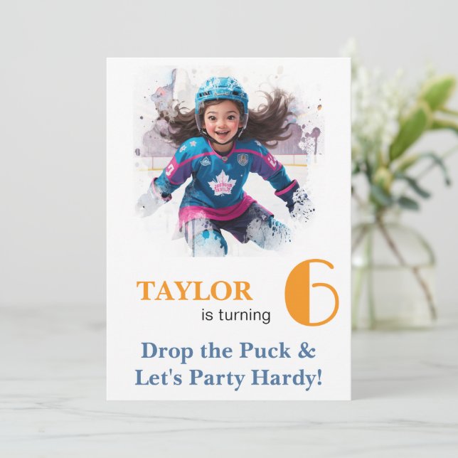 Invitation *~* AP94 k-21  DIY Cute Hockey Girl Birthday (Debout devant)