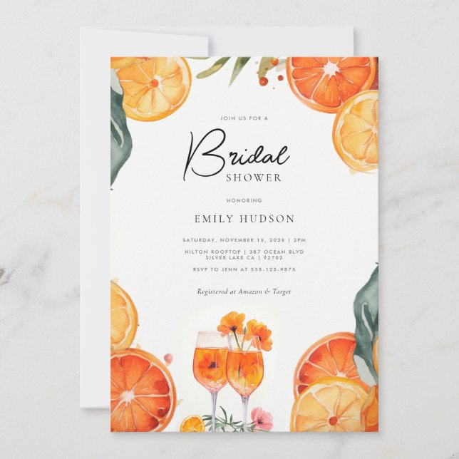Invitation Aperol Spritz Aquarelle nuptiale de douche Invitat (Devant)