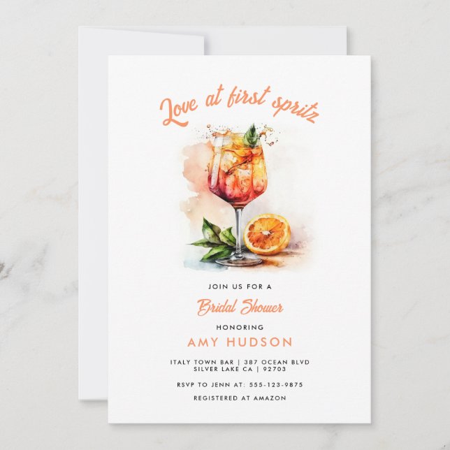 Invitation Aperol Spritz Aquarelle nuptiale de douche Invitat (Devant)