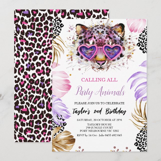 Invitation Appel à l'anniversaire animal de la fête (Devant / Derrière)