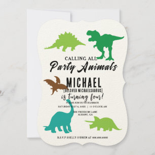 Invitation Appel à tous les animaux de fête Dinosaures Annive