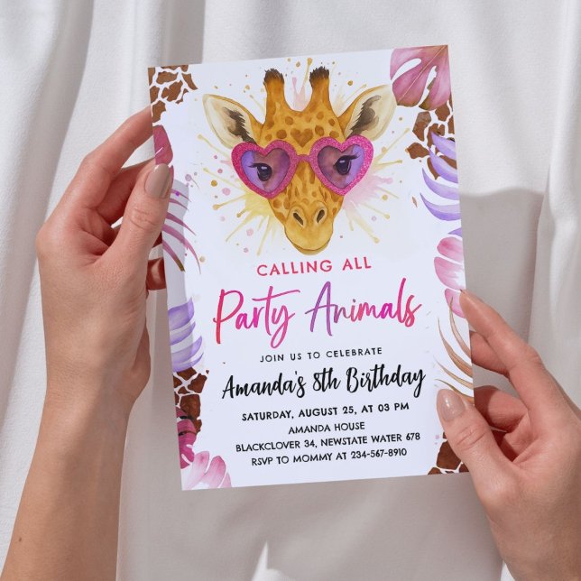 Invitation Appel à tous les animaux de fête - Giraffe Anniver (Zazzle Calling All Party Animals - Giraffe Calling All  Birthday Invitation)