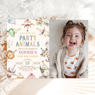 Invitation Appel à tous les animaux de fête Photo d'anniversa