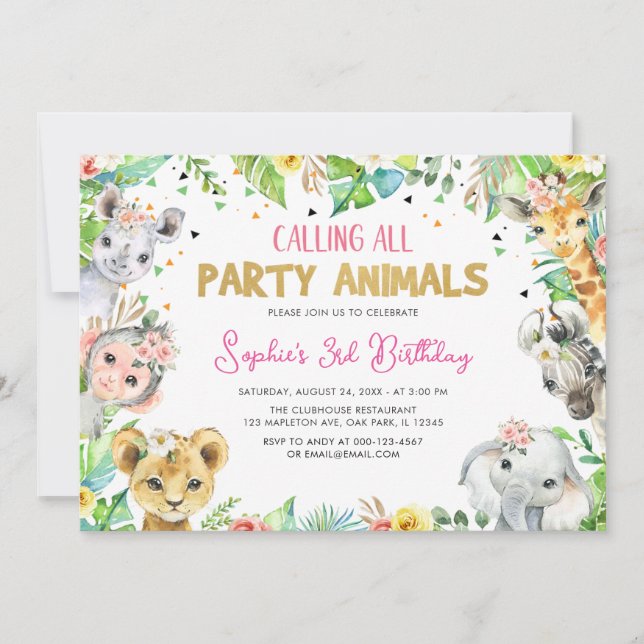 Invitation Appel à tous les animaux de fête Safari Jungle Ann (Devant)