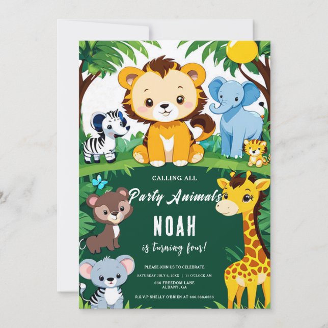 Invitation Appel à tous les animaux de la fête d'anniversaire (Devant)