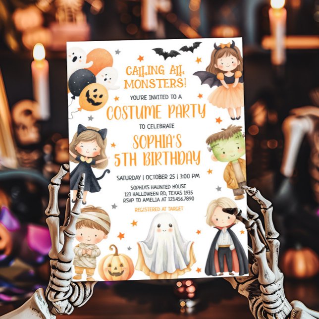Invitation Appel à tous les monstres Halloween Anniversaire (Calling All Monsters Costume Halloween Birthday Party Invitation)
