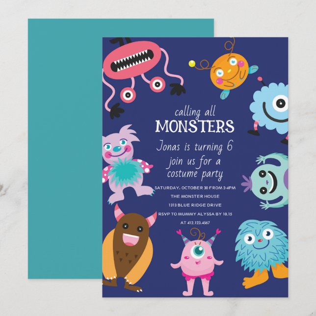 Invitation Appel à tous les monstres Halloween Anniversaire (Devant / Derrière)