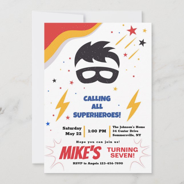 Invitation Appel à tous les super-héros fête d'anniversaire (Devant)