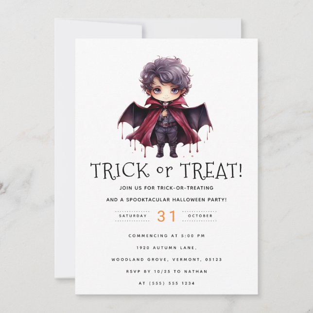 Invitation Appel de Vampire : Trick ou Treat Halloween Party (Devant)