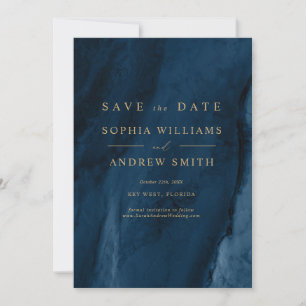 Invitation Appel doré et date de sauvegarde bleu marine