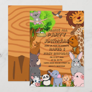 Invitation Appel éditable à tous les animaux de fête Fille de