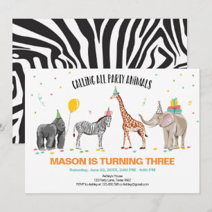 Invitation Appelant tous les fêtards zoo anniversaire sauvage