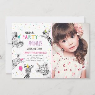 Invitation Appeler Tous Les Animaux De Fête Fille Safari Anni