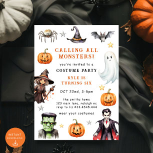 Invitation Appeler Tous Les Costumes Monstres Halloween Anniv